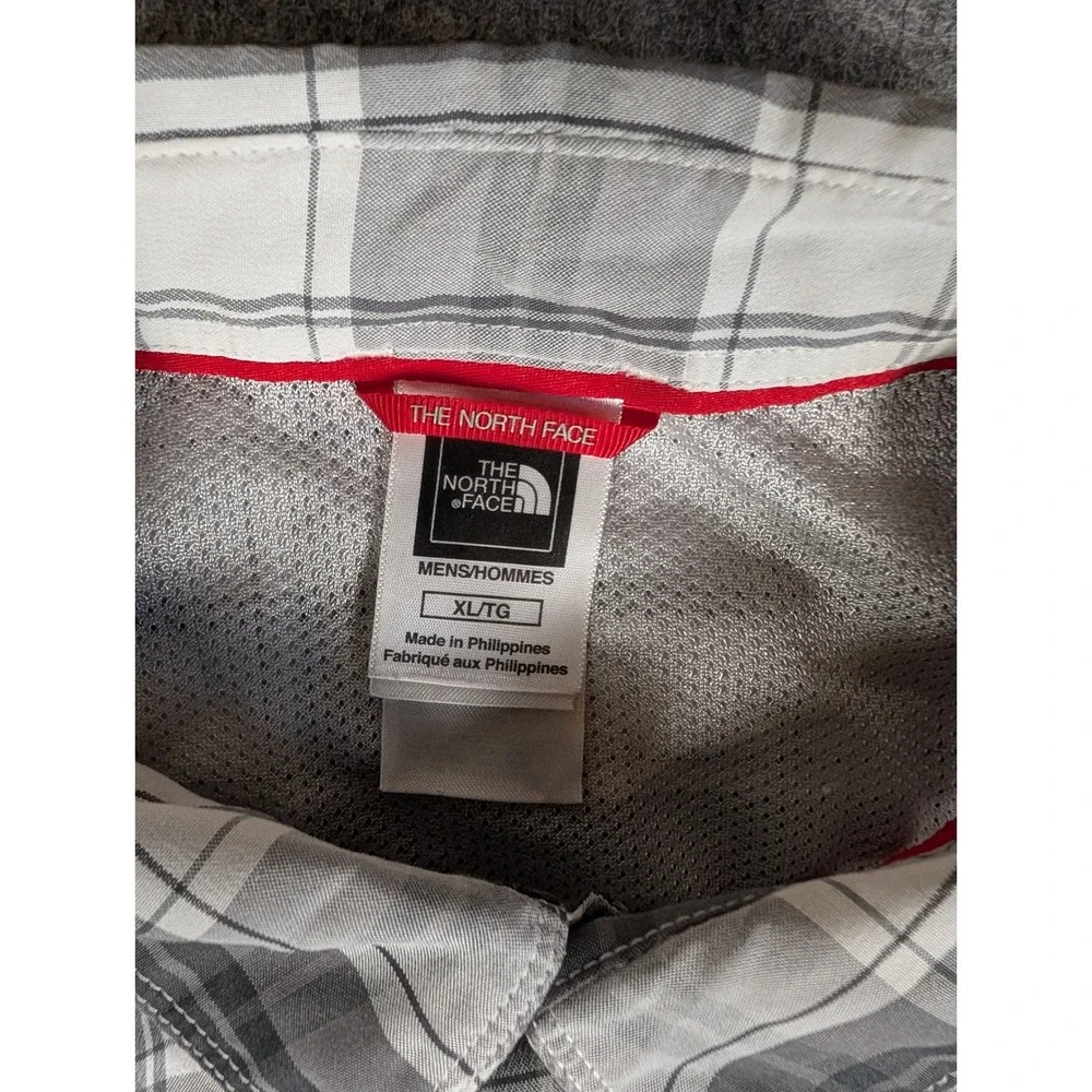 The North Face Mens Grey White Plaid Short Sleeve Hiking Button Up Shirt XL